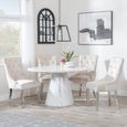 Carrera Dining Set - 4 Seater - 130cm - Round - White Marble - 4x Lion Knocker Back Dining Chairs - Champagne Velvet Fabric - Chrome Legs