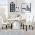Carrera Dining Set - 4 Seater - 130cm - Round - White Marble - 4x Mimi Dining Chairs - Cream Leather