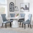 Carrera Dining Set - 4 Seater - 130cm - Round - White Marble - 4x Mimi Dining Chairs - Grey Leather
