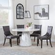 Carrera Dining Set - 4 Seater - 130cm - Round - White Marble - 4x Paris Dining Chairs - Brown Leather - Brown Legs