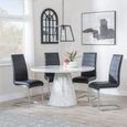 Carrera Dining Set - 4 Seater - 130cm - Round - White Marble - 4x Roma Dining Chairs - Black Faux Leather