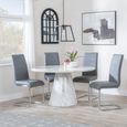 Carrera Dining Set - 4 Seater - 130cm - Round - White Marble - 4x Roma Dining Chairs - Grey Faux Leather