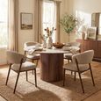 Delphi Dining Set - 140cm - Round - Pedestal Base - Dark Brown - Ceramic and Wooden - 4 Cavi Chairs