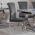 Louis Dining Set - 4 Seater - 140cm - Grey Marble & Chrome - Dining Chairs - Grey Velvet Fabric