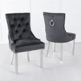 Louis Dining Set - 4 Seater - 140cm - Grey Marble & Chrome - Knocker Back Dining Chairs - Black Velvet Fabric - Chrome Legs