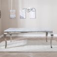 Louis Dining Set - 4 Seater - 140cm - Grey Marble & Chrome - Roma Dining Chairs - Beige Faux Leather