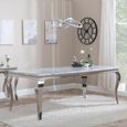 Louis Dining Set - 4 Seater - 140cm - Grey Marble & Chrome - Roma Dining Chairs - Grey Faux Leather