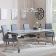 Louis Dining Set - 4 Seater - 140cm - Grey Marble & Chrome - Roma Dining Chairs - Grey Faux Leather