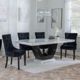 Madrid Dining Set - 6-8 Seater - 160cm-180cm - White Marble - Knocker Back Dining Chairs - Black Velvet Fabric - Black Wooden Legs