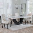 Madrid Dining Set - 6-8 Seater - 160cm-180cm - White Marble - Knocker Back Dining Chairs - Champagne Velvet Fabric - Black Wooden Legs