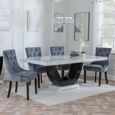 Madrid Dining Set - 6-8 Seater - 160cm-180cm - White Marble - Knocker Back Dining Chairs - Grey Velvet Fabric - Black Wooden Legs