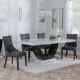 Madrid Dining Set - 6-8 Seater - 160cm-180cm - White Marble - Paris Dining Chairs - Brown Leather - Brown Legs