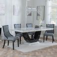 Madrid Dining Set - 6-8 Seater - 160cm-180cm - White Marble - Paris Dining Chairs - Grey Leather - Black Legs