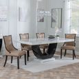 Madrid Dining Set - 6-8 Seater - 160cm-180cm - White Marble - Paris Dining Chairs - Taupe Leather - Brown Legs