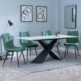 Merlin Dining Set - 6 Seater - 180cm - White Ceramic - Corona Dining Chairs - Green Fabric