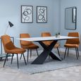 Merlin Dining Set - 6 Seater - 180cm - White Ceramic - Darwin Dining Chairs - Orange Fabric