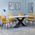 Merlin Dining Set - 6 Seater - 180cm - White Ceramic - Darwin Dining Chairs - Yellow Fabric