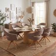 Noli Dining Set - 200cm - Pedestal Base - Natural - Ceramic and Wooden - 6 Dover Brown Swivel Armchairs