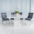 Turin White Marble 8 Seater 140cm Square Dining Set with Knocker Back Grey Chairs & Chrome Legs thumbnail