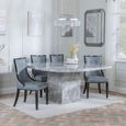 Turin Dining Set - 8 Seater - 140cm - Square - Grey Marble - Paris Dining Chairs - Grey Leather - Black Legs