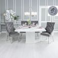 Turin Dining Set - 8 Seater - 140cm - Square - White Marble - Knocker Back Dining Chairs - Grey Fabric - Chrome Legs