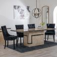 Venice Dining Set - 6 Seater - 160cm - Cream Marble - Knocker Back Dining Chairs - Black Velvet Fabric - Black Wooden Legs