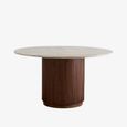 Erie Dining Table - 6 Seater - 140cm - Round - Ivory Marble with Brown Base