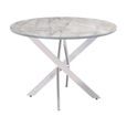 Alden Dining Table - 4 Seater - 107cm - Round - Chrome Legs - White and Grey Marble Effect