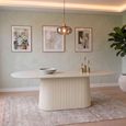 Patrice Fluted Dining Table - 10 Seater - 230cm - Oval - Pedestal - Off White - Mango Wood