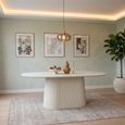 Patrice Fluted Dining Table - 8 Seater - 180cm - Oval - Pedestal - Off White - Mango Wood