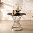 Anzio Dining Table - 2 Seater - 70cm - Round - Black Marble with Silver Hourglass Base