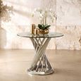 Anzio Dining Table - 2 Seater - 90cm - Round - Clear Glass with Silver Hourglass Base