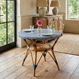 Dining Table - 90cm - 2 Seater - Round - Blue and White - Rattan and Bamboo Wood