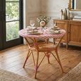 Dining Table - 90cm - 2 Seater - Round - Pink and White - Rattan and Bamboo Wood
