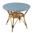 Dining Table - 90cm - 2 Seater - Round - Blue and White - Rattan and Bamboo Wood