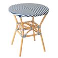 Geo Outdoor Dining Table - 70cm - 2 Seater - Round - Blue and White - Rattan and Bamboo Wood
