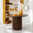 Vincent Fluted Dining Table - 120cm - 6 Seater - Round - Drum Base - Brown - Mango Wood