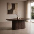 Salvator Curved Fluted Dining Table - 200cm - 8 Seater - Oval - Pedestal - Walnut - Mango Wood