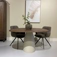 Brix Marron Dining Table - 140cm - 6 Seater - Pedestal - Off White - Mango Wood and Metal
