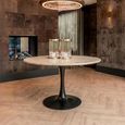 Hampton Travertine Beige 6 Seater Round Dining Table with Black Tulip Base