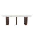 Mayfield White Marble Top 10 Seater Oval Dining Table - Dark Wood Fluted Pedestal Base