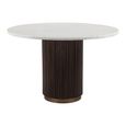 Mayfield White Marble Top 4 Seater Round Dining Table - Dark Wood Fluted Pedestal Base