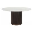Mayfield White Marble Top 6 Seater Round Dining Table - Dark Wood Fluted Pedestal Base