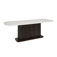 Mayfield White Marble Top 8 Seater Dining Table - Dark Wood Fluted Pedestal Base