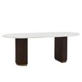 Mayfield White Marble Top 8 Seater Oval Dining Table - Dark Wood Fluted Pedestal Base