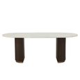 Mayfield White Marble Top 8 Seater Oval Dining Table - Dark Wood Fluted Pedestal Base