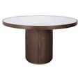 Willox Dining Table - 130cm - 4 Seater - Round - Pedestal - Beige and Brown - Glass and Oak