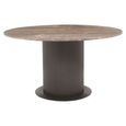 Russo Dining Table - 140cm - 6 Seater - Round - Fluted Base - Ash Brown - Travertine Top