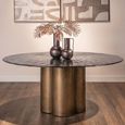 Glastonburry Dining Table - 135cm - 6 Seater - Round - Pedestal - Antique Gold - Glass and Metal