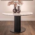 Nyon Dining Table - 120cm - 4 Seater - Round - Fluted Base - Blush Beige and Black - Marble and Metal
